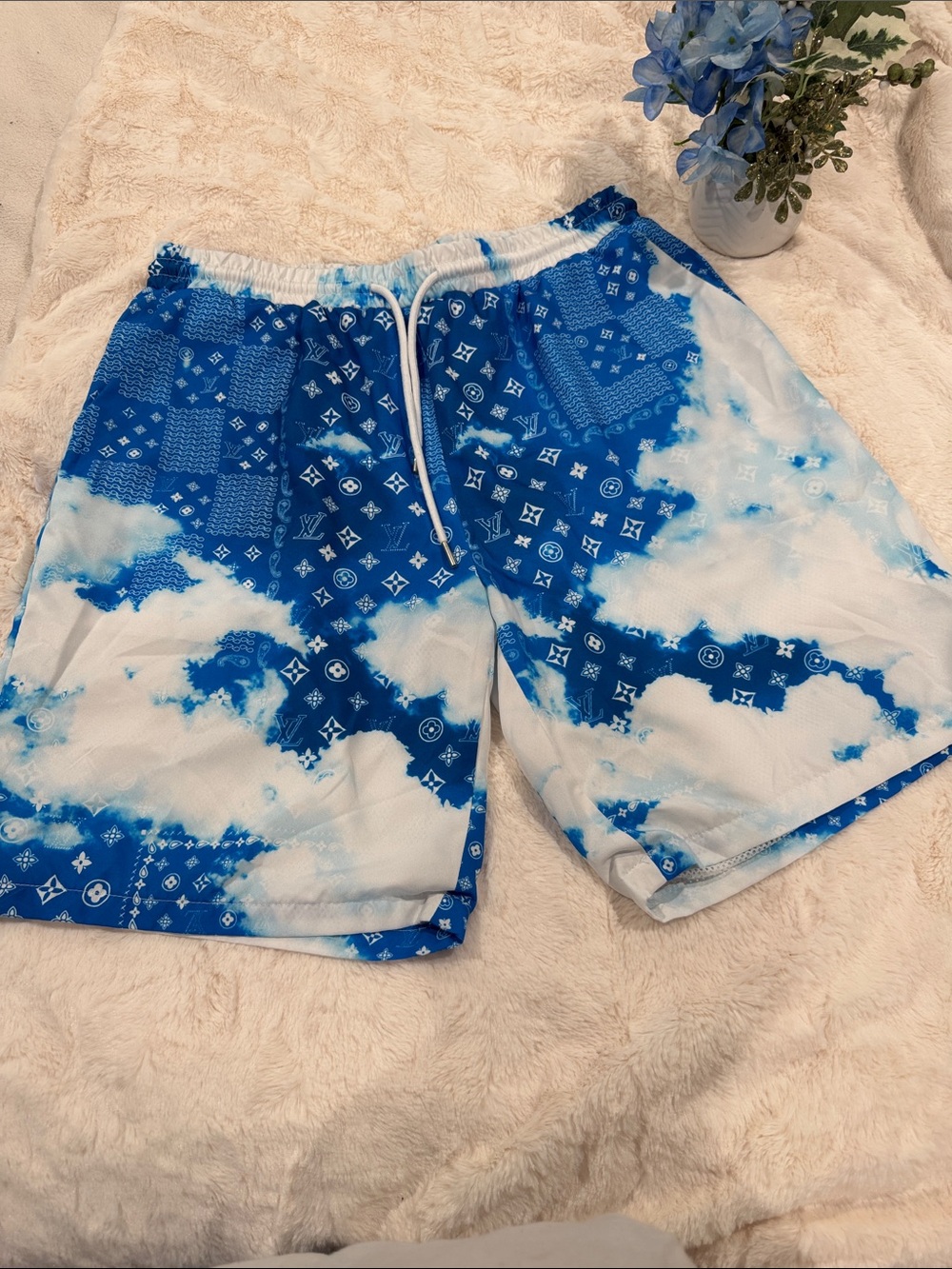 Louis Vuitton Blue and White Monogram Cloud Swim Trunks